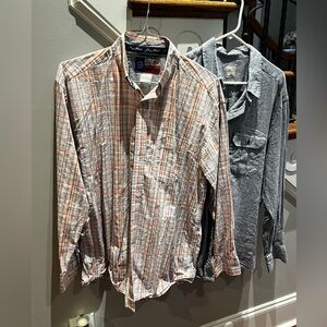 Wrangler Men's Plaid Shirt AND light denim shirt